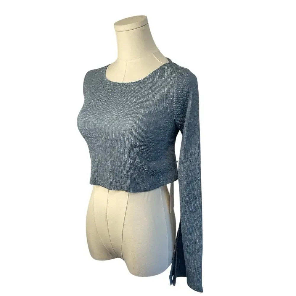 NWT Revolve x Rumer Tucker Blue Long Sleeve Cropped Top Womens Size Extra Small - Picture 2 of 7